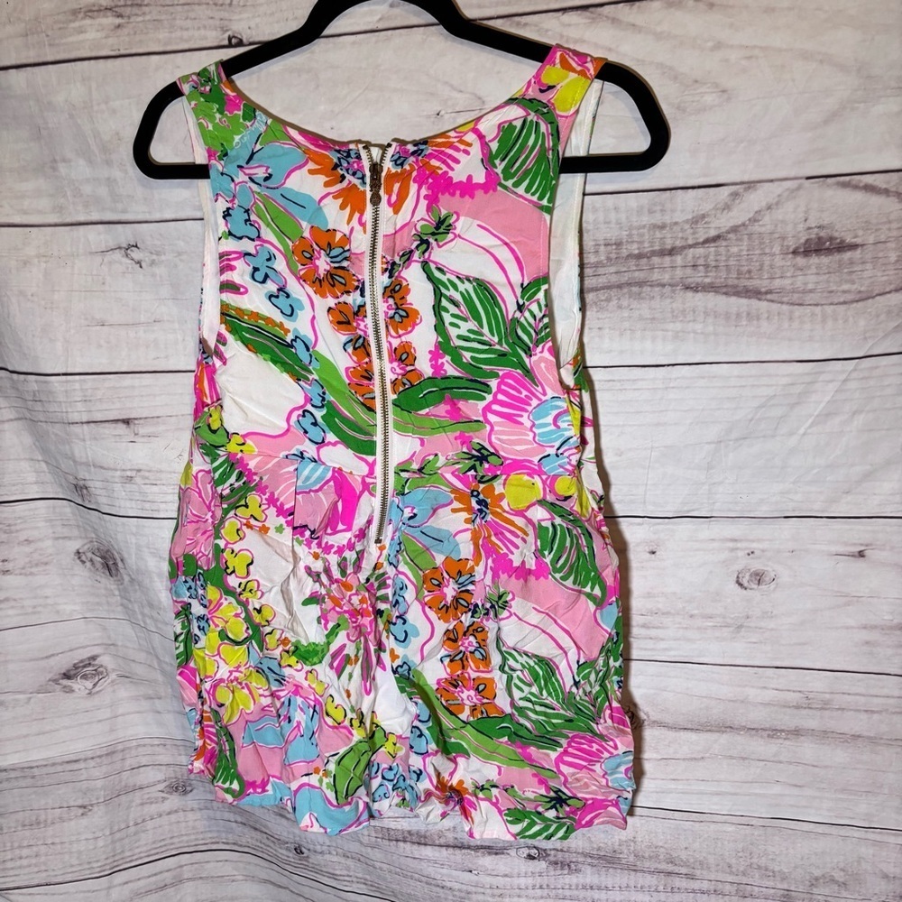 Lilly Pulitzer Zip up Floral Sleeveless Tropical Fit and Flare Tank top Medium - Picture 5 of 8